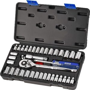 40 Pieces 1/4-Inch & 3/8-Inch Drive Socket Set with 72 Tooth Reversible Ratchet 