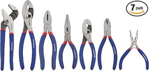  7-piece Pliers Set (8-inch Groove Joint Pliers, 6-inch Long Nose, 6-inch Slip Joint, 4-1/2 inch Long Nose, 6-inch Diagonal, 7-inch Linesman, 8-inch Slip Joint) for DIY & Home Use